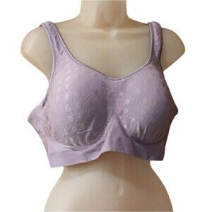 Luxurious Purple Satin Jacquard Bra 3X No-Wire Lightly Padded Stretchy Comfort